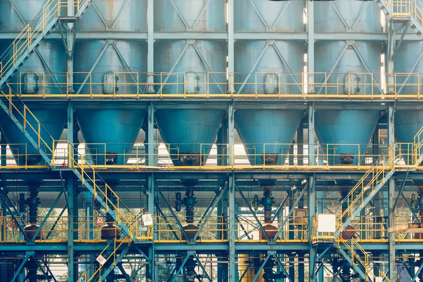 Steel piping and cables in a plant
